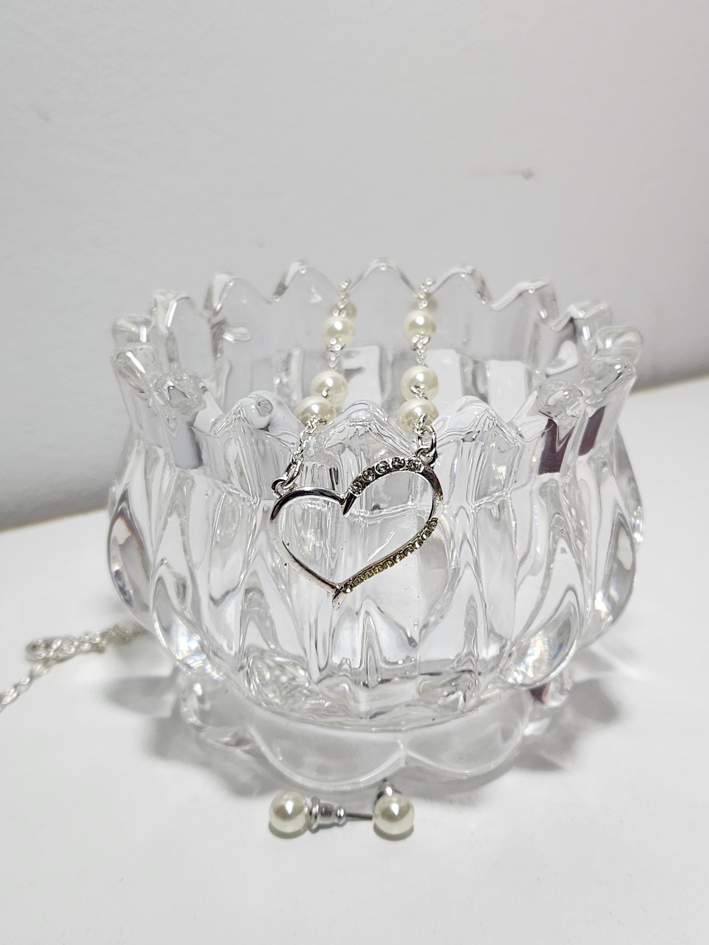 Cadena perlas + Aros perlas | Acero blanco