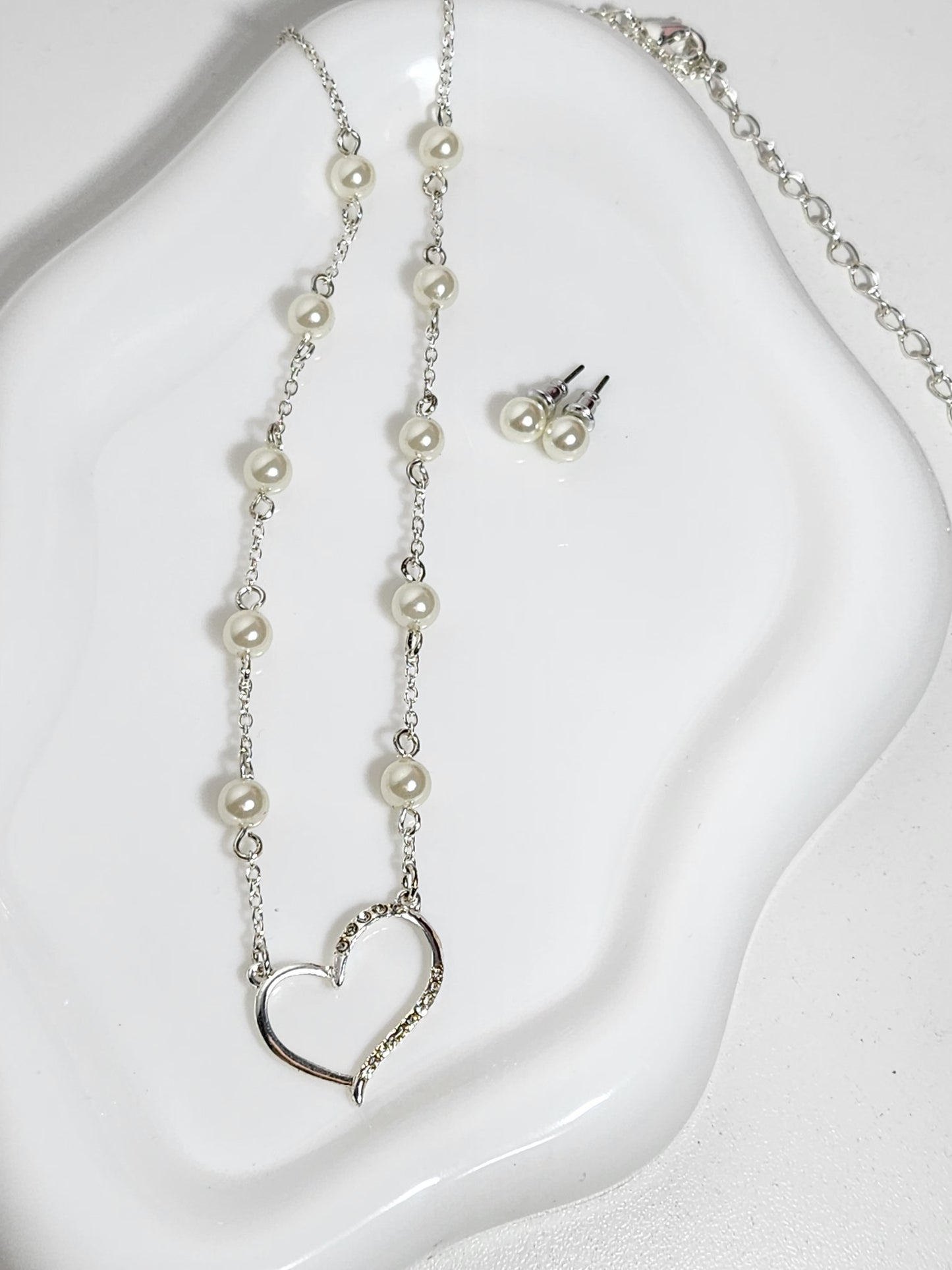 Cadena perlas + Aros perlas | Acero blanco
