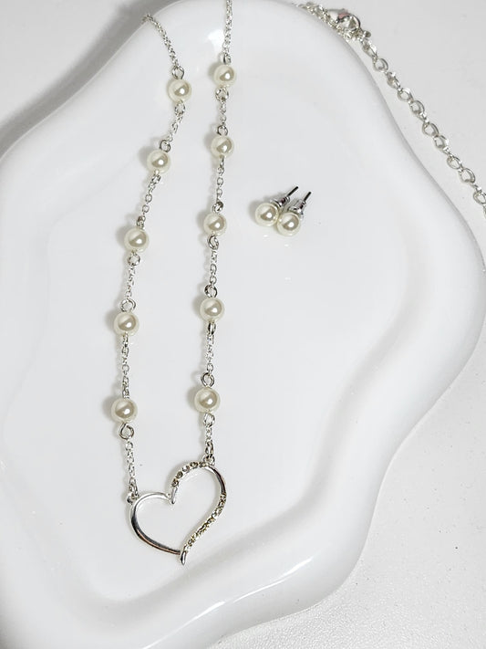 Cadena perlas + Aros perlas | Acero blanco
