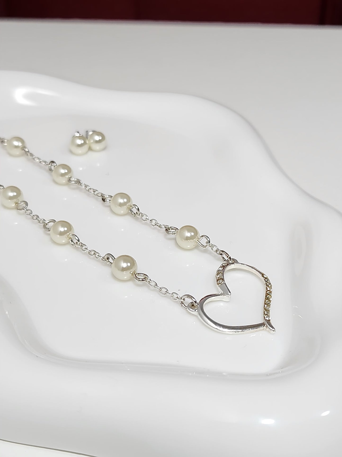 Cadena perlas + Aros perlas | Acero blanco