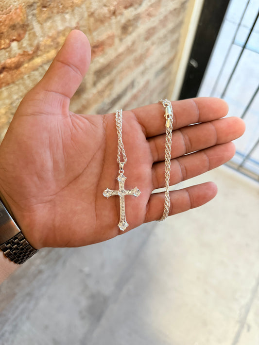 Cadena + dije cruz. Plata 925